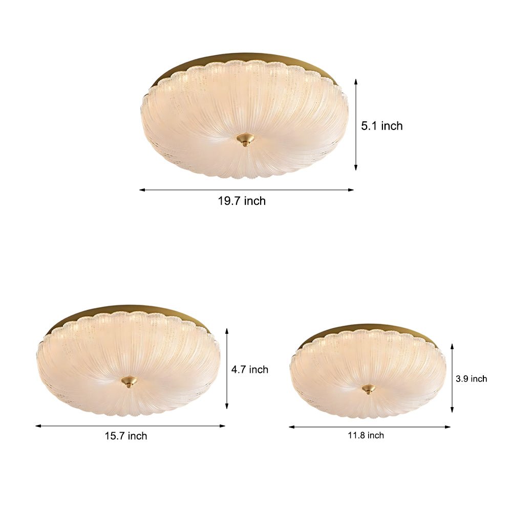 Round Glass Petals 3-Step Dimming Copper Ceiling Light Fixture