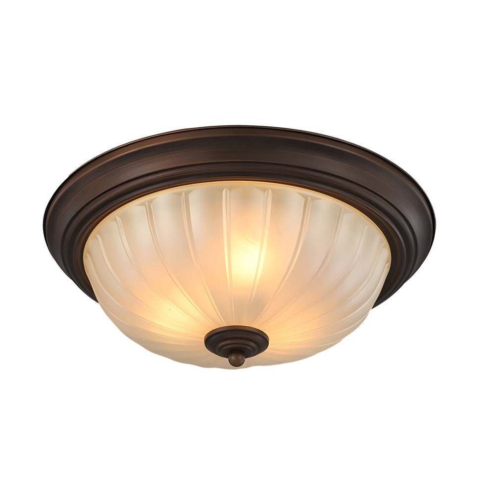 Round Glass Shade Iron Ceiling Light Fixture - Simple American Style Bedroom Light