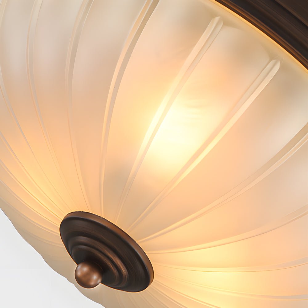 Round Glass Shade Iron Ceiling Light Fixture - Simple American Style Bedroom Light
