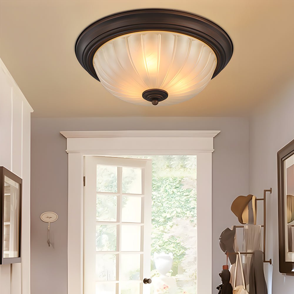 Round Glass Shade Iron Ceiling Light Fixture - Simple American Style Bedroom Light