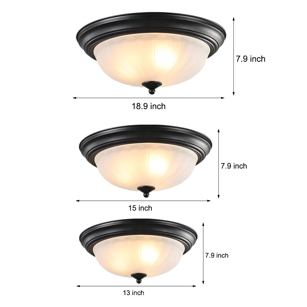 Round Glass Shade Iron Ceiling Light Fixture - Simple American Style Bedroom Light