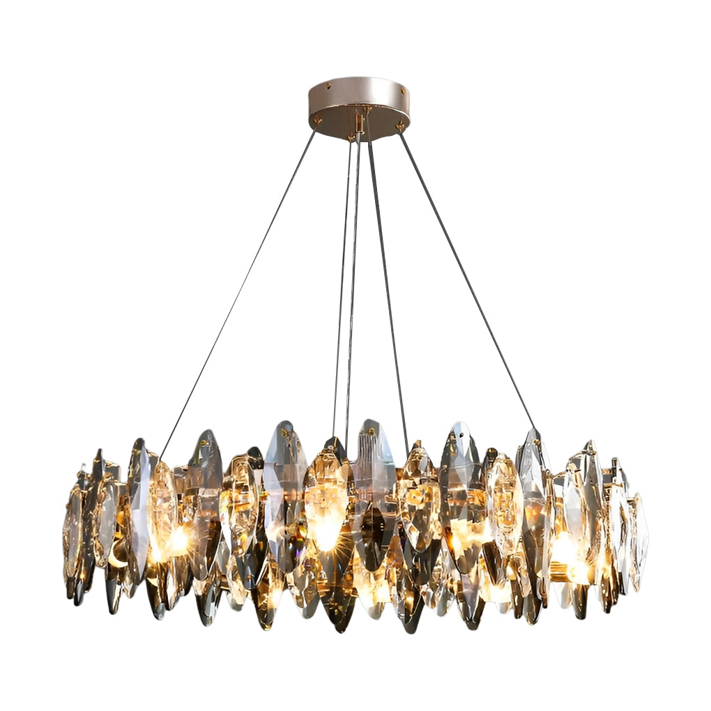 Round Iron LED Crystal Chandelier Smoke Gray Modern Oval Light