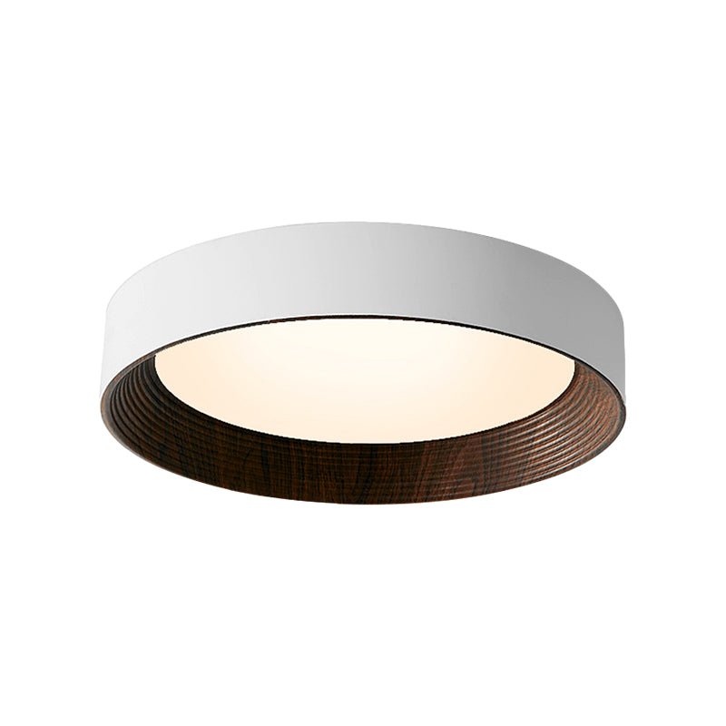 Round Iron Three Step Dimming LED Ceiling Light - Modern Wood Texture Fixture