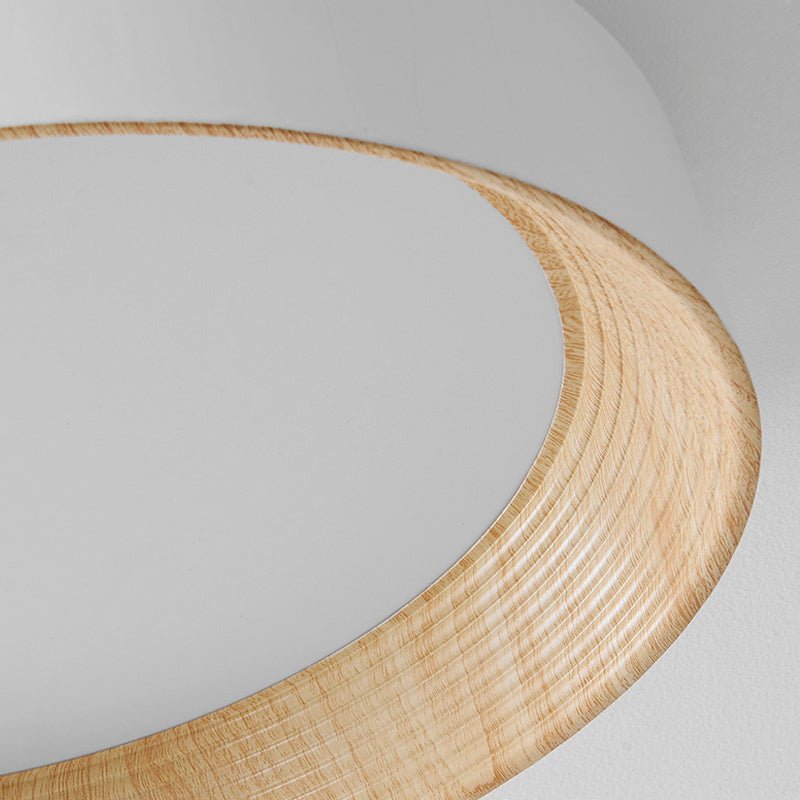 Round Iron Three Step Dimming LED Ceiling Light - Modern Wood Texture Fixture