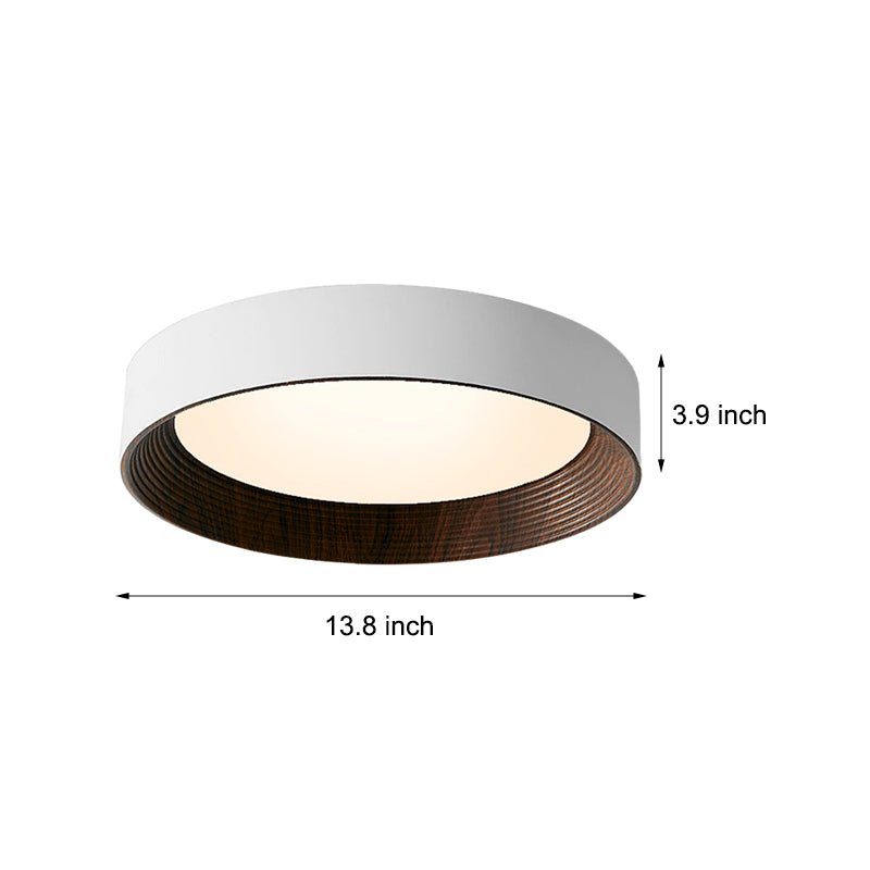 Round Iron Three Step Dimming LED Ceiling Light - Modern Wood Texture Fixture