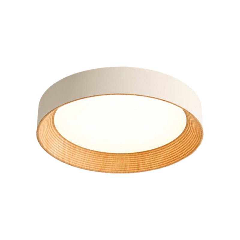 Round Iron Three Step Dimming LED Ceiling Light - Modern Wood Texture Fixture