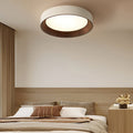 Round Iron Three Step Dimming LED Ceiling Light - Modern Wood Texture Fixture