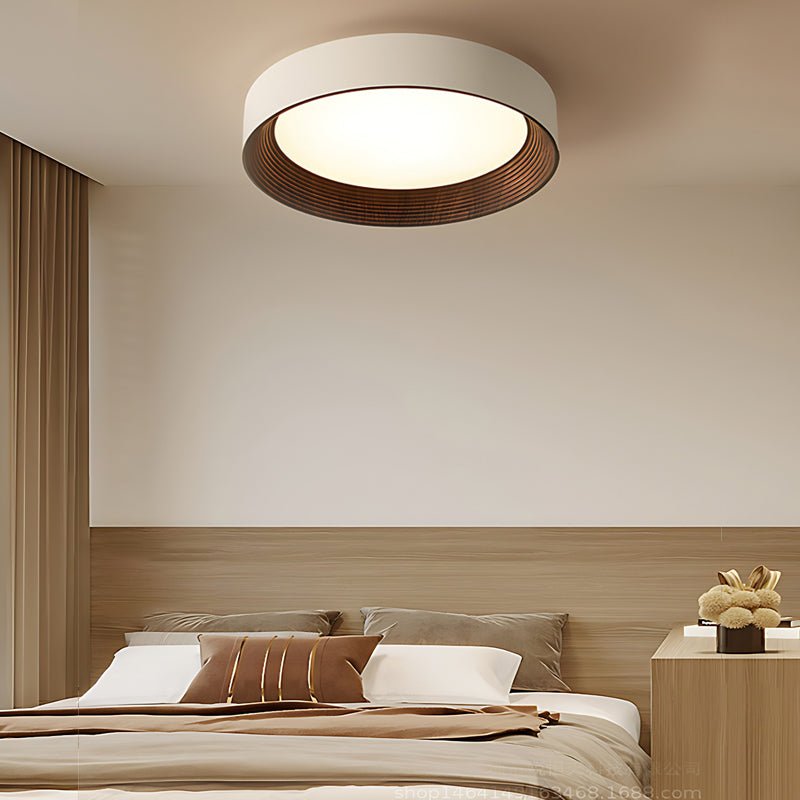 Round Iron Three Step Dimming LED Ceiling Light - Modern Wood Texture Fixture