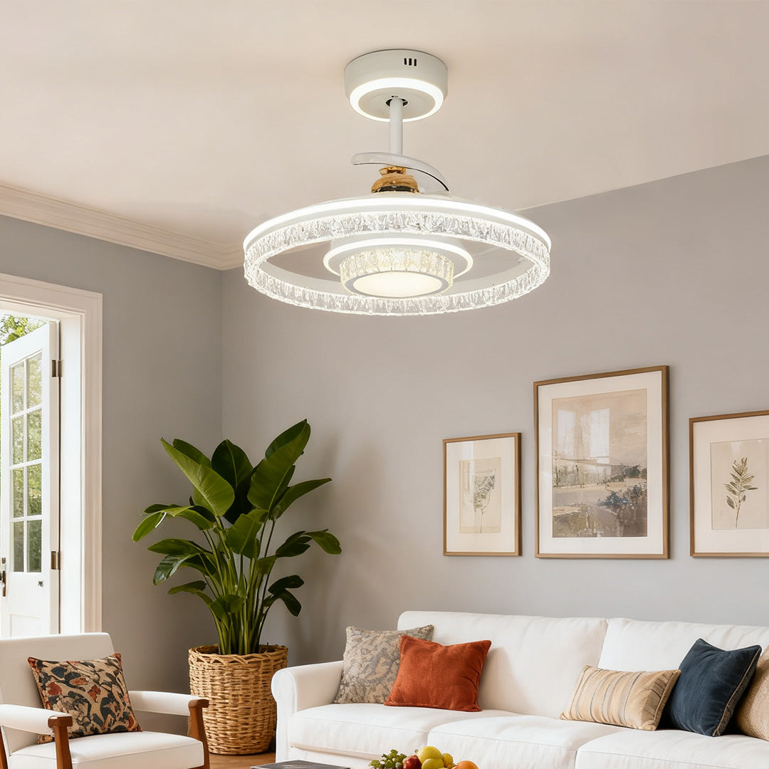 Ceiling Fan with Round Light - White Aluminum Nordic Luxury Lamp