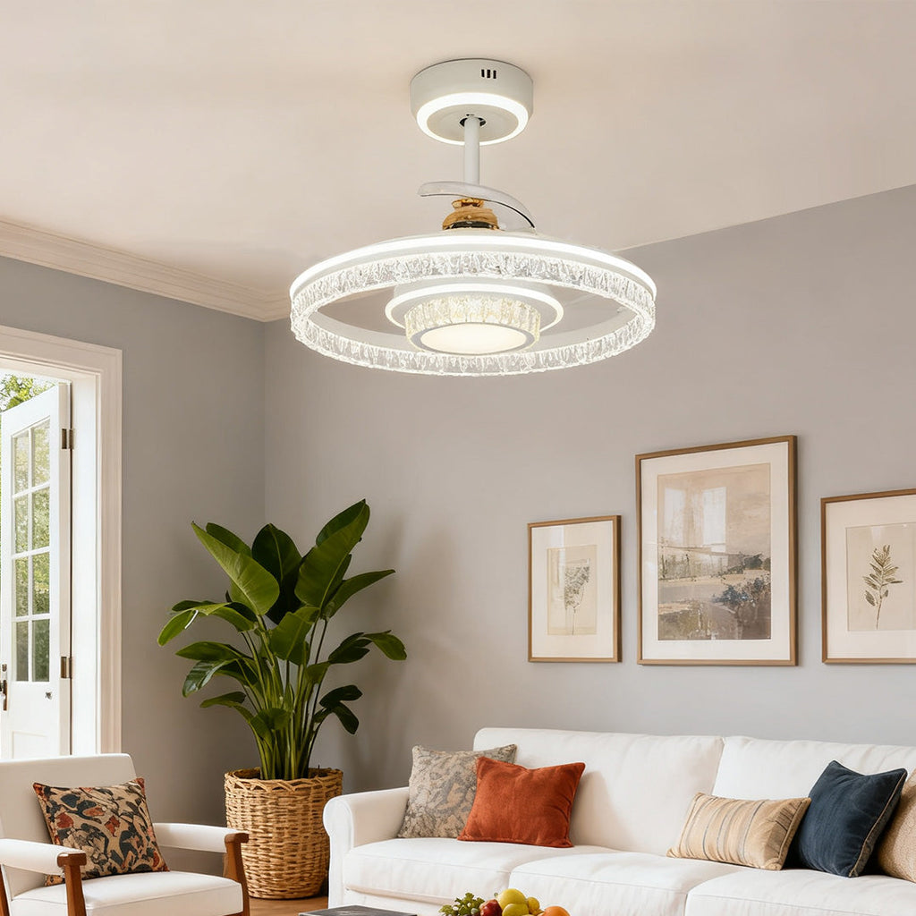 Nordic Luxury Ceiling Fan with Round Light - White Aluminum Body
