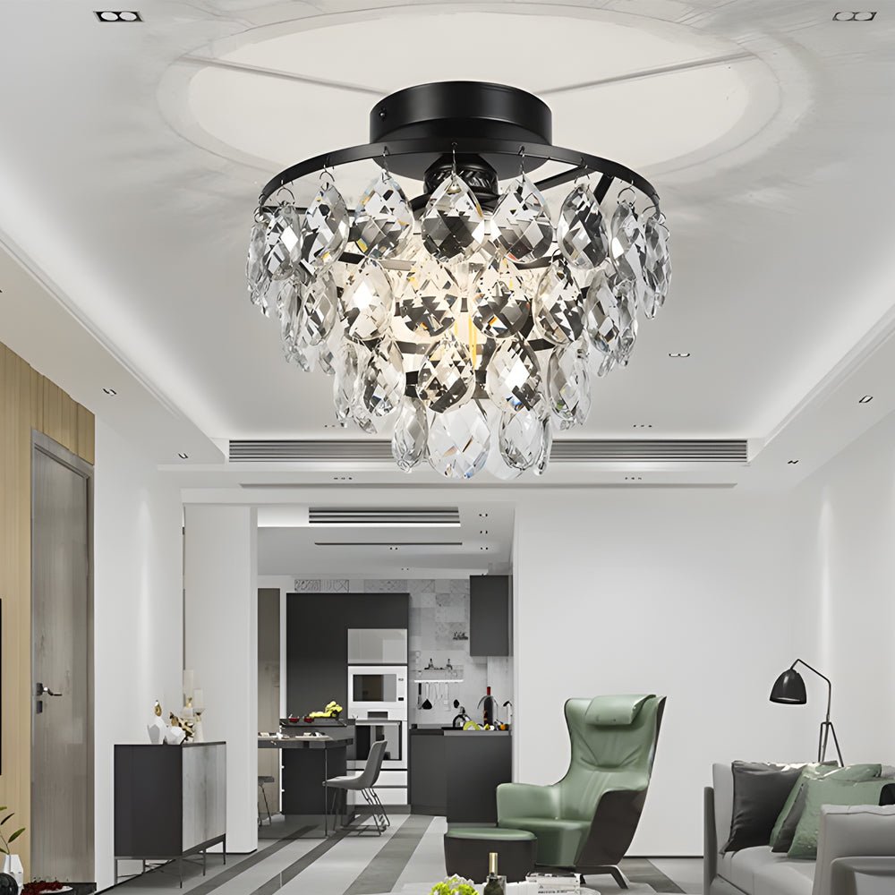 Round Luxury Black Crystal Chandelier - Modern Ceiling Light Fixture