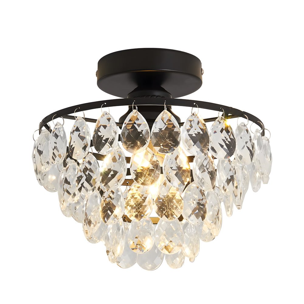 Round Luxury Black Crystal Chandelier - Modern Ceiling Light Fixture