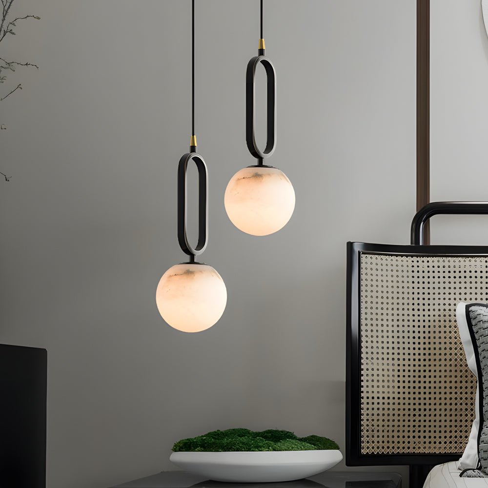 Round Copper Black Marble Pendant Light - Modern Small Fixture