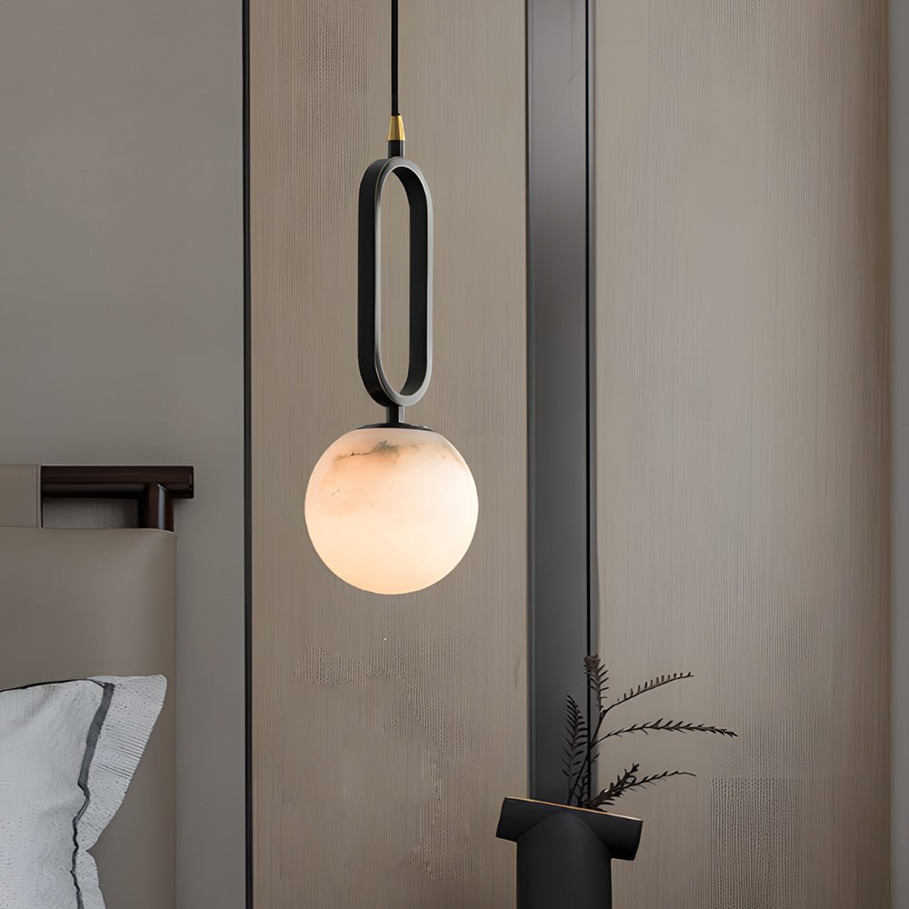 Round Copper Black Marble Pendant Light - Modern Small Fixture