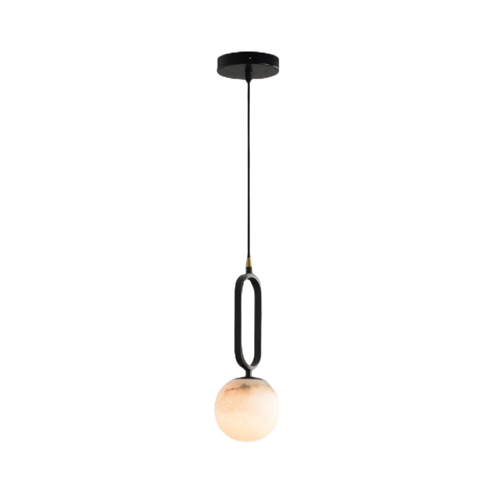 Round Copper Black Marble Pendant Light - Modern Small Fixture