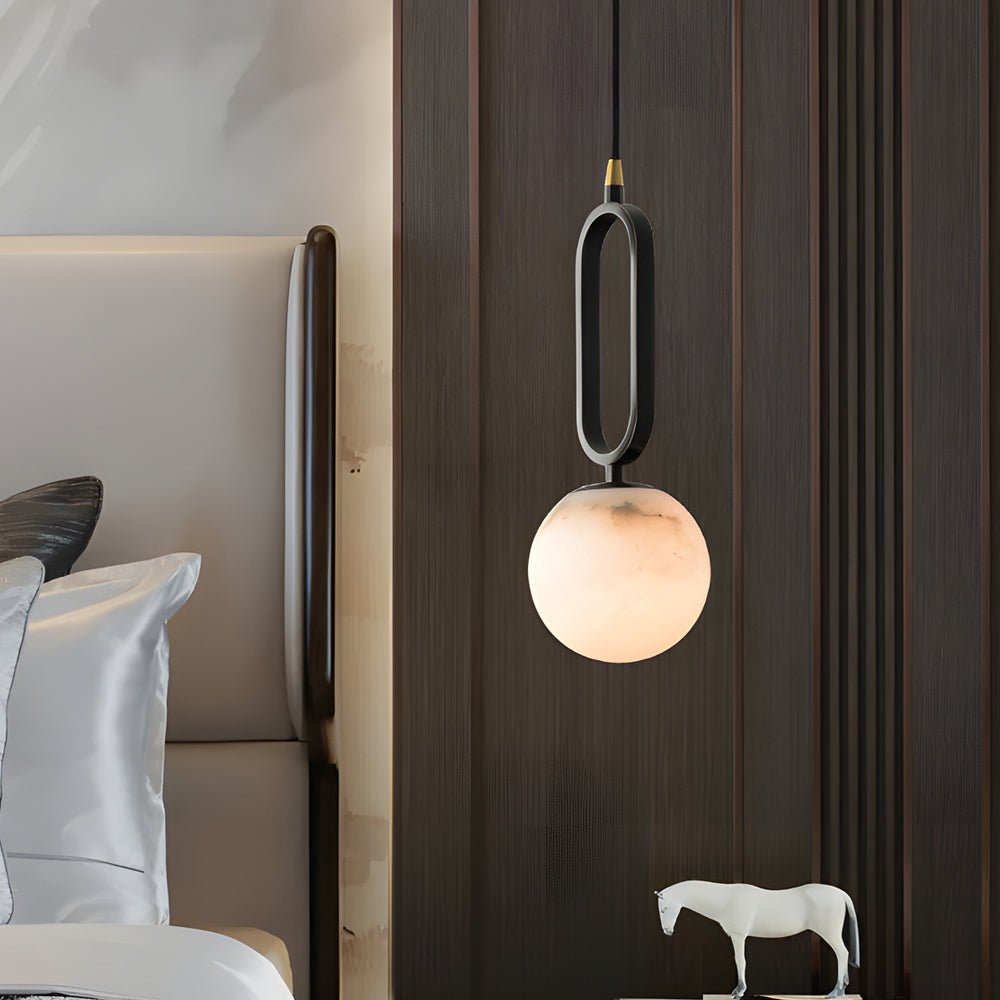 Round Copper Black Marble Pendant Light - Modern Small Fixture