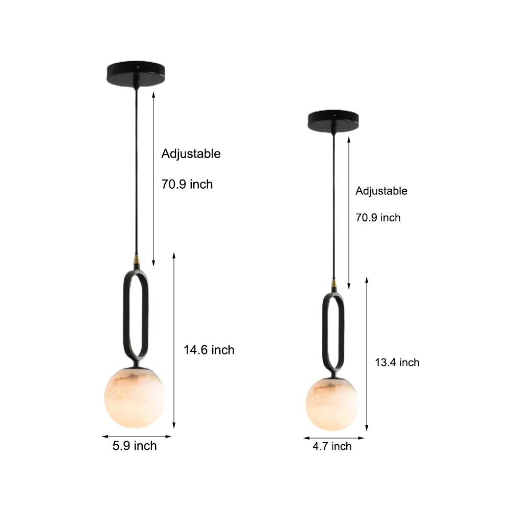 Round Copper Black Marble Pendant Light - Modern Small Fixture