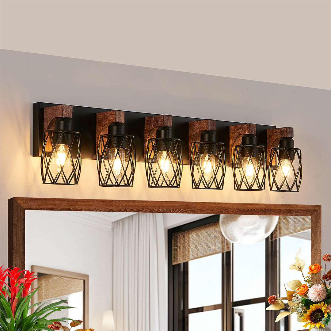 Black Vanity Bathroom Lights Metal Cage Mirror Lamp Industrial Style LED Sconce Lighting for Makeup Dressing Room Wall Fixtures Contemporary Decor Modern Design Galvanized Finish Decorative Lighting for Home Improvement