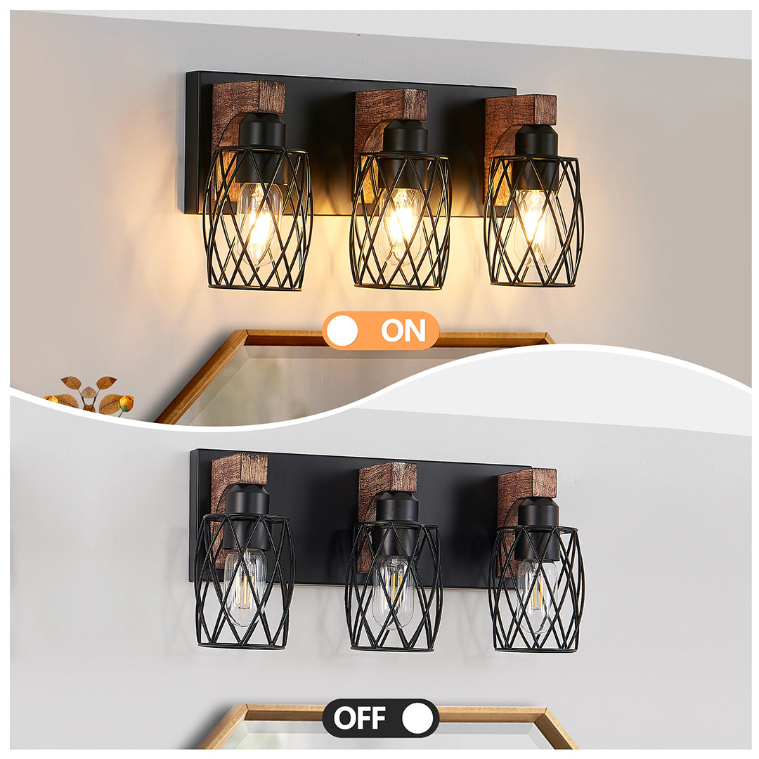 Black Vanity Bathroom Lights Metal Cage Mirror Lamp Industrial Style LED Sconce Lighting for Makeup Dressing Room Wall Fixtures Contemporary Decor Modern Design Galvanized Finish Decorative Lighting for Home Improvement