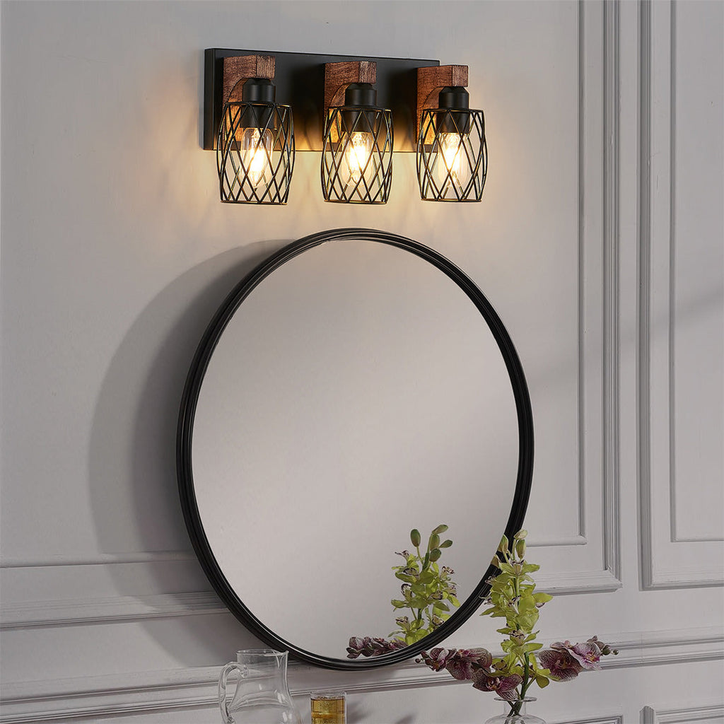 Black Vanity Bathroom Lights Metal Cage Mirror Lamp Industrial Style LED Sconce Lighting for Makeup Dressing Room Wall Fixtures Contemporary Decor Modern Design Galvanized Finish Decorative Lighting for Home Improvement