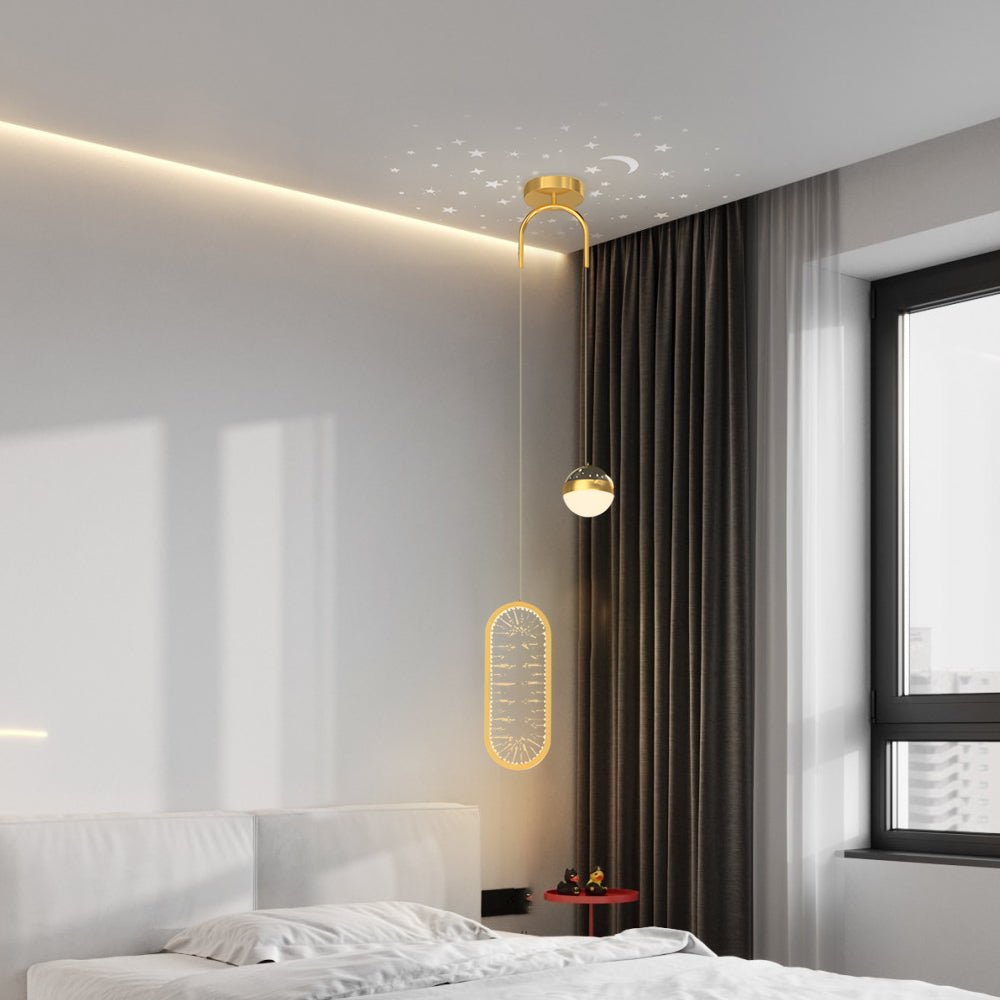 Round Oval Starry Projection Nordic Pendant Light - 3 Step Dimming