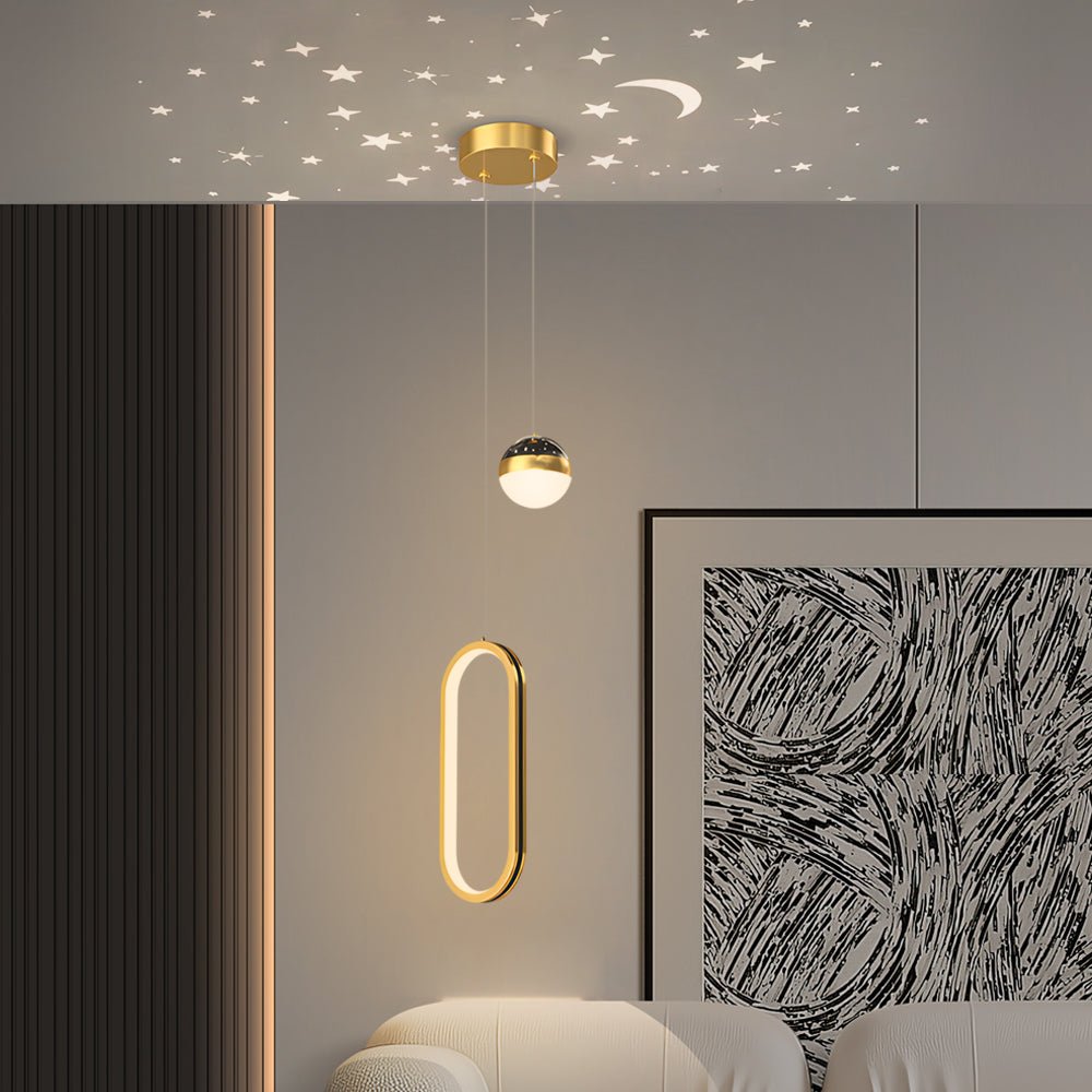 Round Oval Rings 3-Step Dimming LED Starry Projection Pendant Light