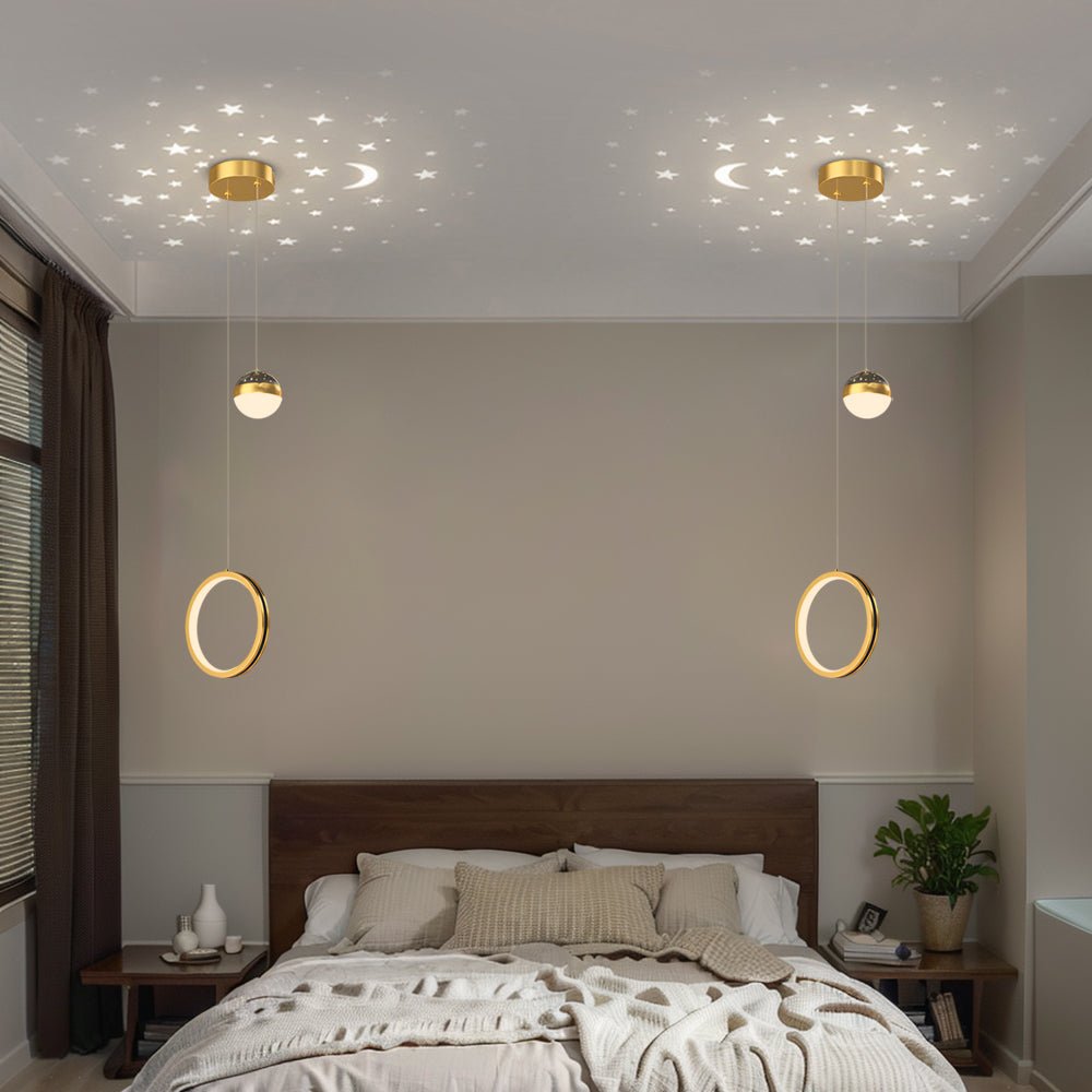 Round Oval Rings 3-Step Dimming LED Starry Projection Pendant Light