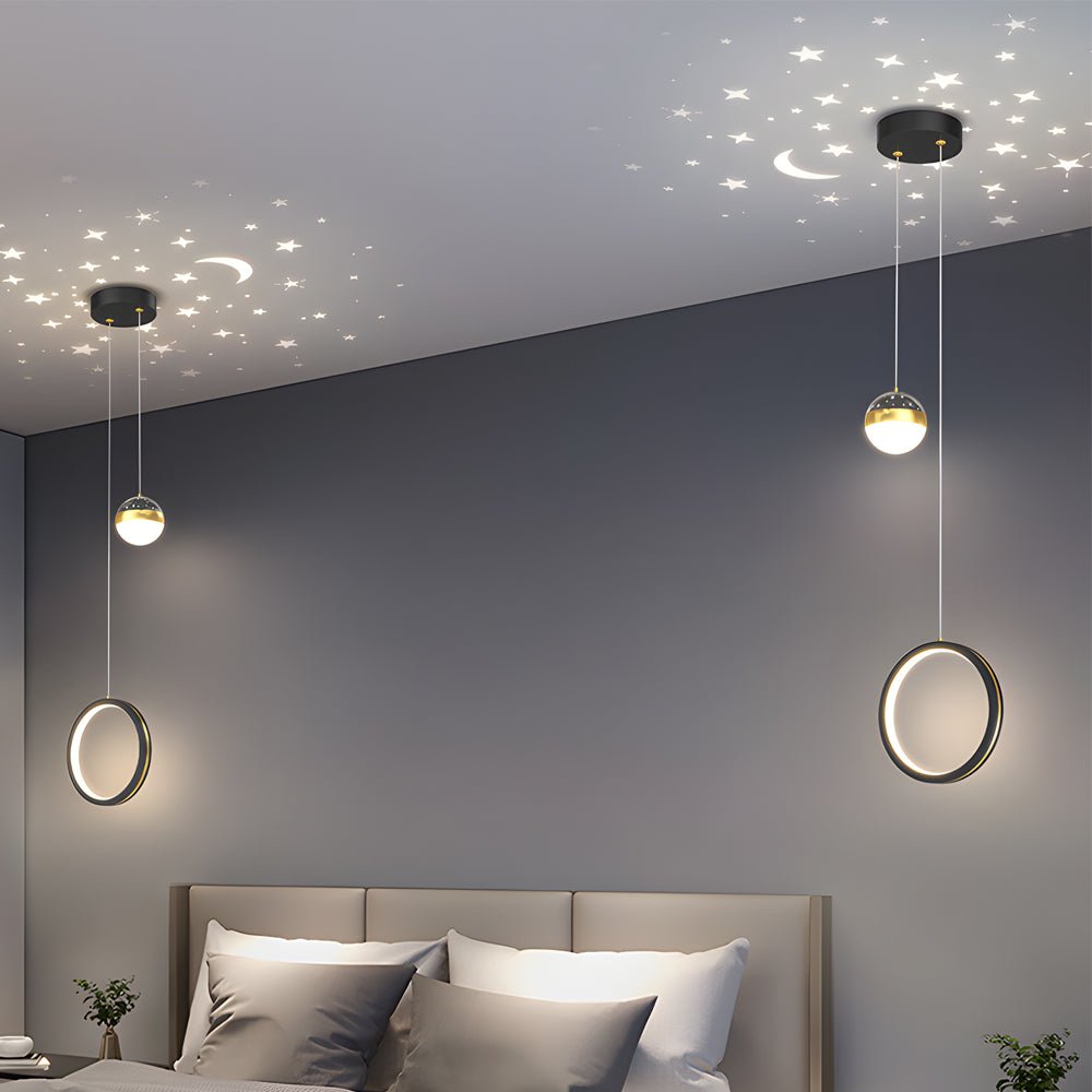 Round Oval Rings 3-Step Dimming LED Starry Projection Pendant Light
