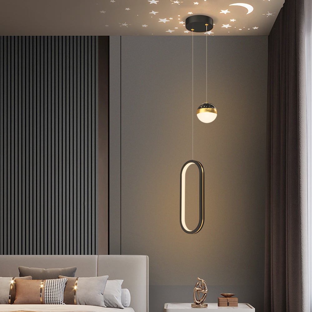 Round Oval Rings 3-Step Dimming LED Starry Projection Pendant Light
