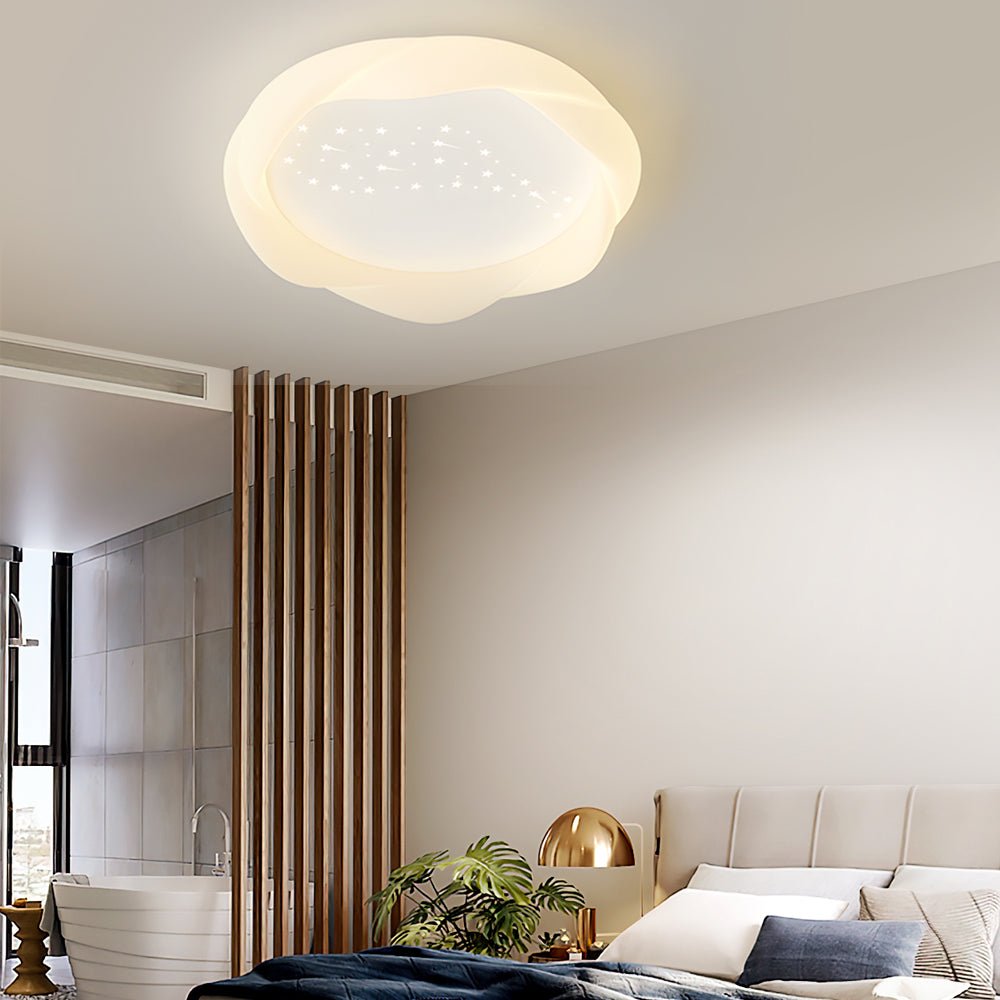 Round PE Shade Iron Three Step Dimming Ceiling Light - Milky White Modern Style