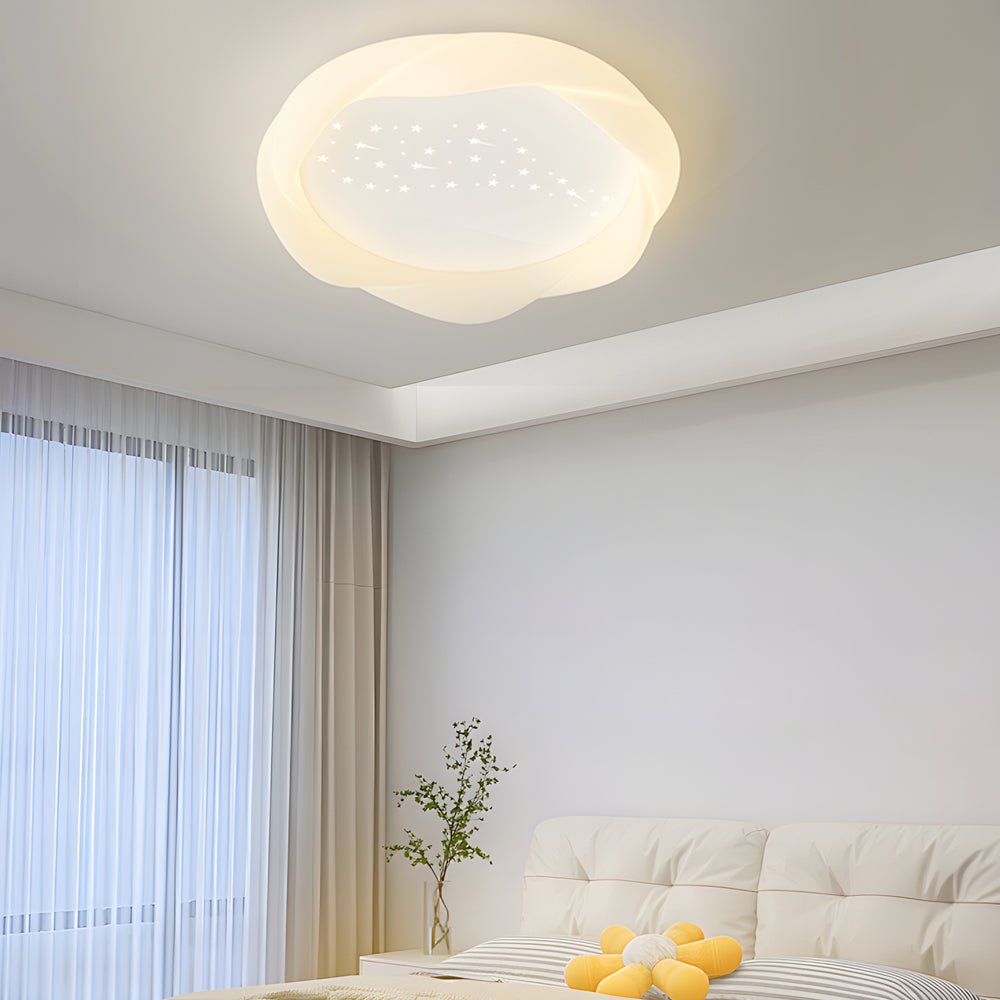 Round PE Shade Iron Three Step Dimming Ceiling Light - Milky White Modern Style