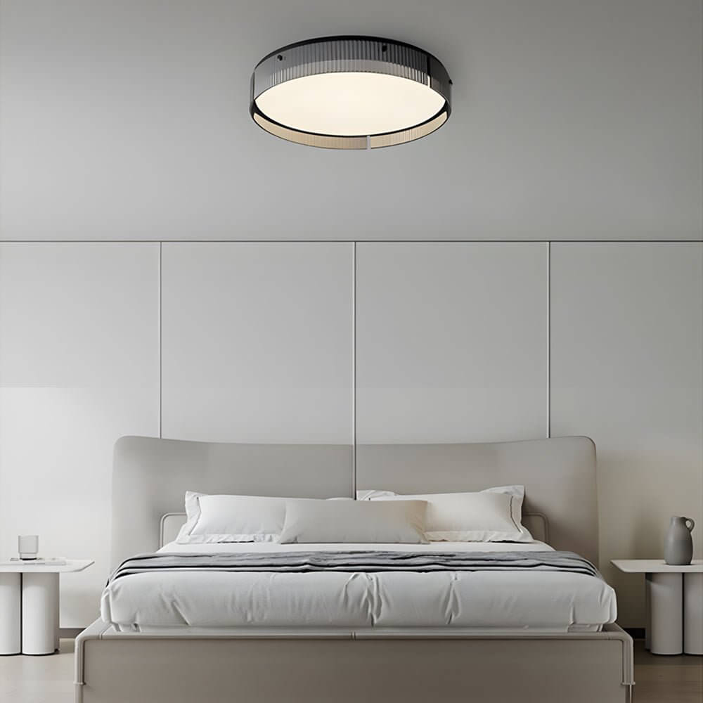 Round Ribbed Glass LED Ceiling Light Fixture