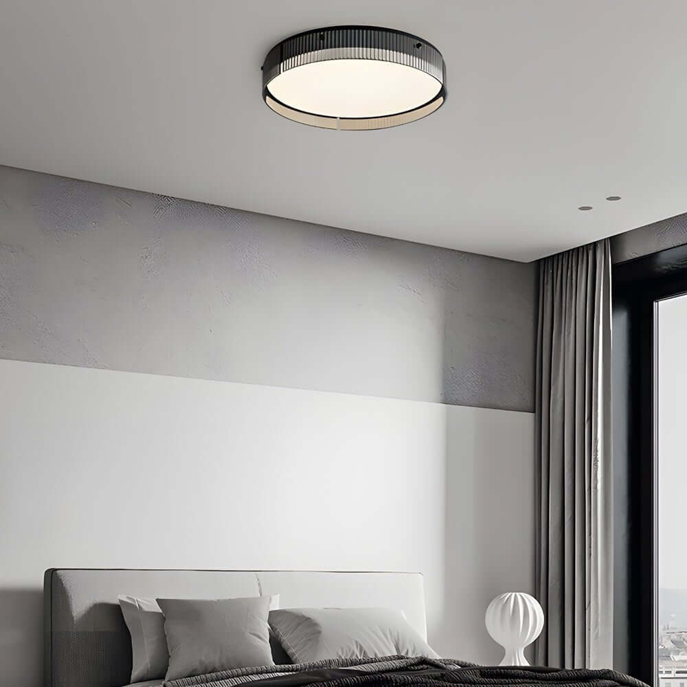 Round Ribbed Glass LED Ceiling Light Fixture