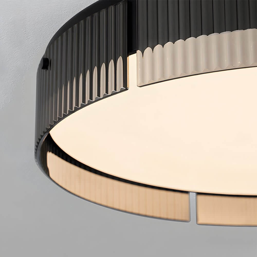 Round Ribbed Glass LED Ceiling Light Fixture