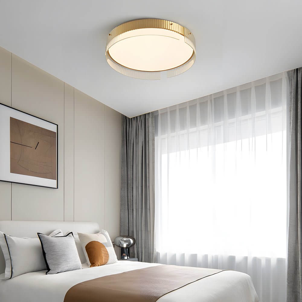 Round Ribbed Glass LED Ceiling Light Fixture