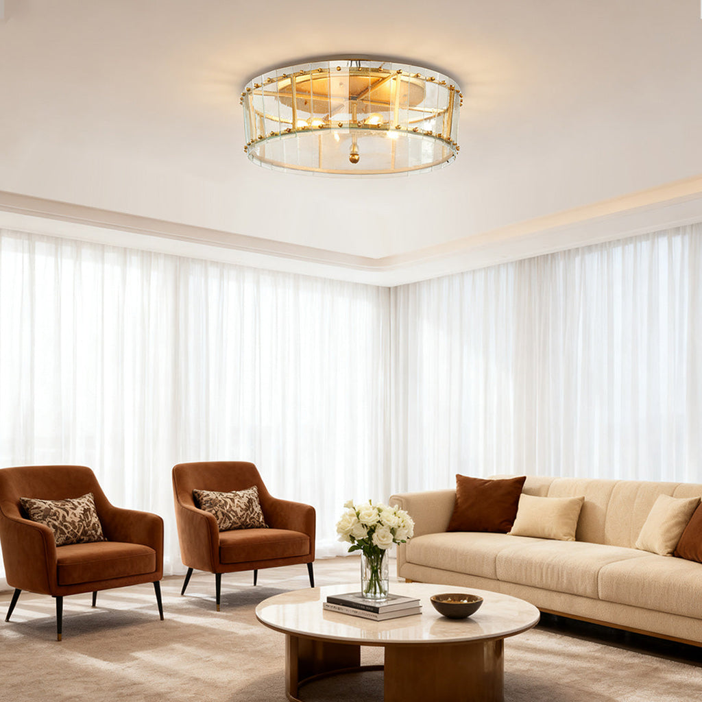 Flush Mount Gold Round Glass Light - Contemporary Luxury Lighting