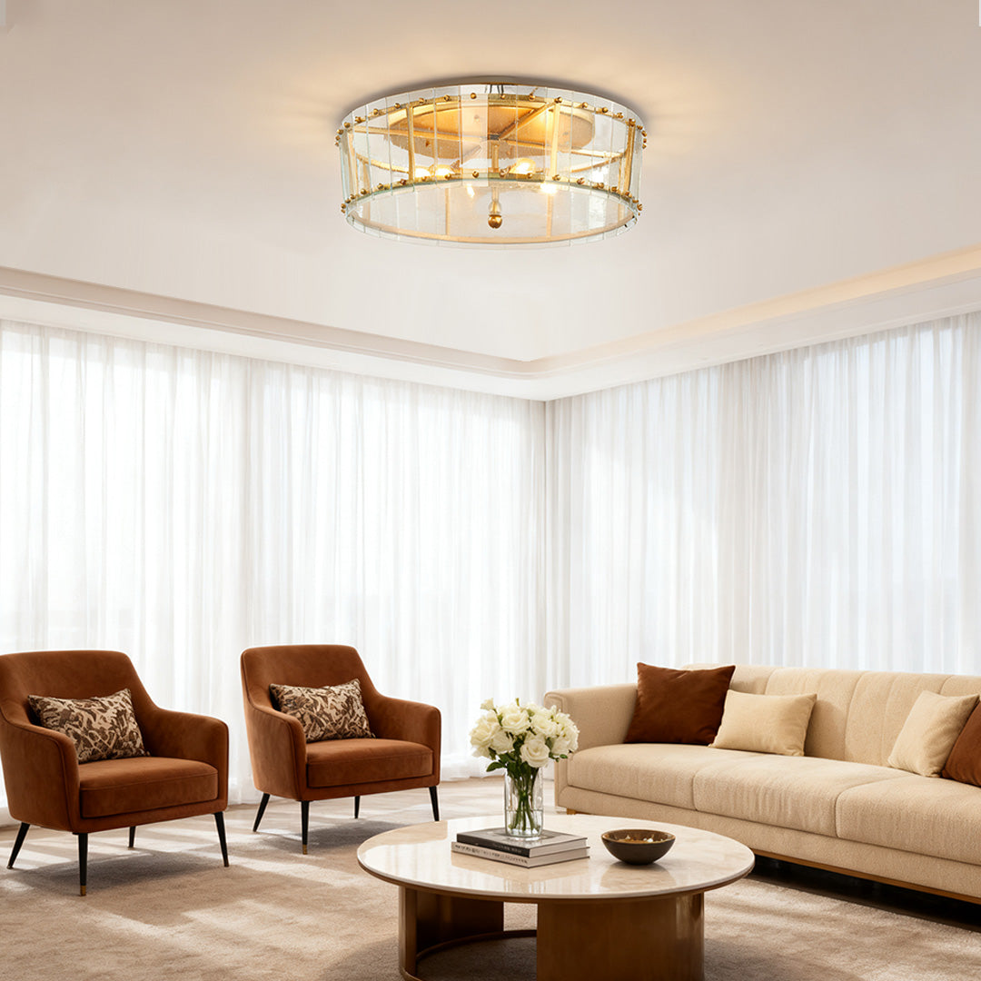 Flush Mount Gold Round Glass Light - Contemporary Luxury Lighting