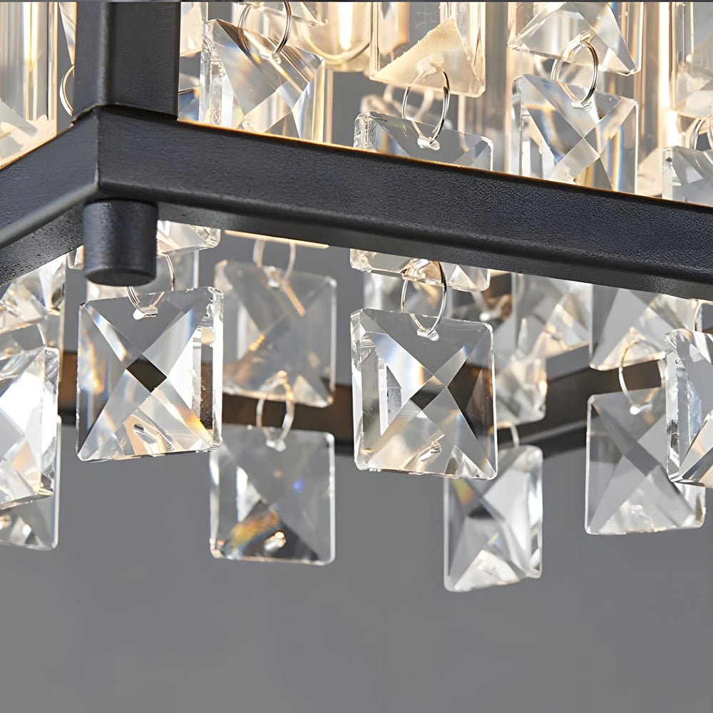 Round Square Iron Frame Crystal Shade Chandelier - Luxury Modern Ceiling Light