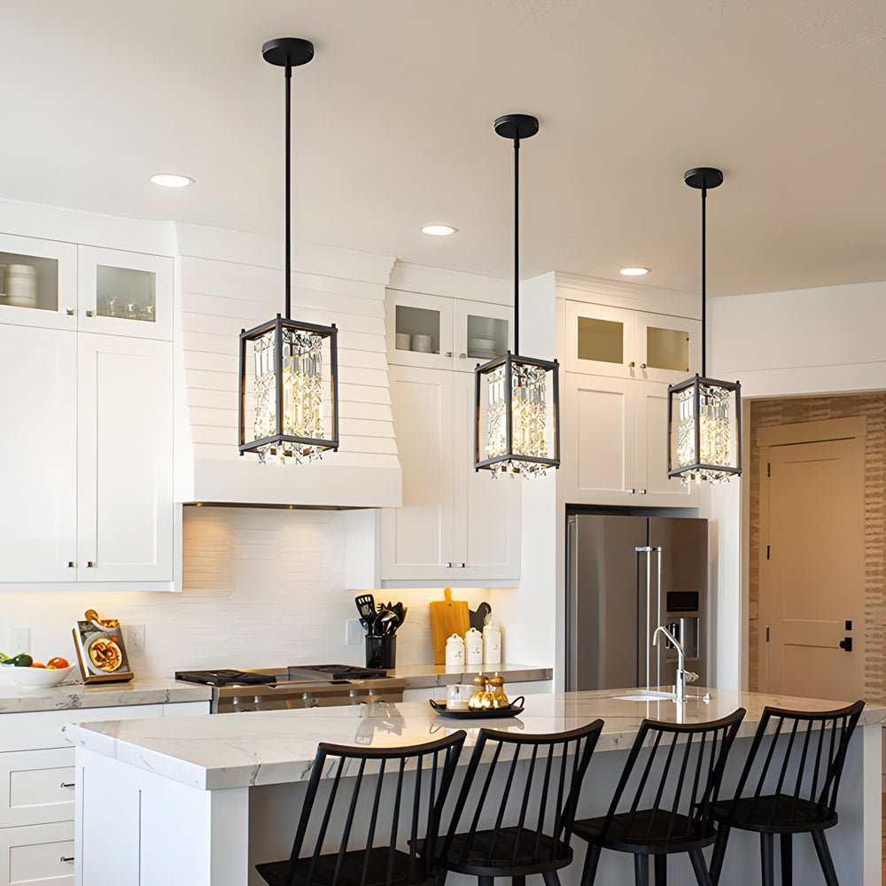 Round Square Iron Frame Crystal Shade Chandelier - Luxury Modern Ceiling Light