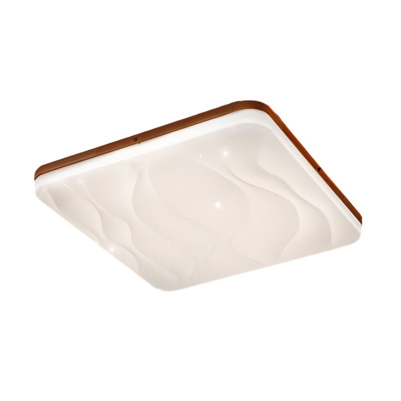 Round Square Wood LED Ceiling Light Fixture - 3-Step Dimming Modern Design