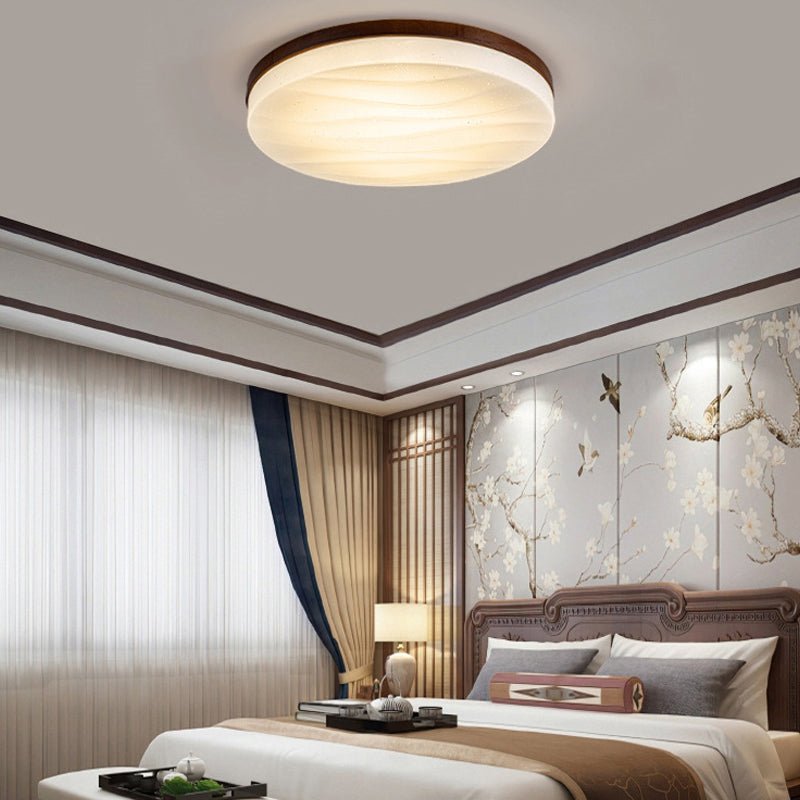Round Square Wood LED Ceiling Light Fixture - 3-Step Dimming Modern Design