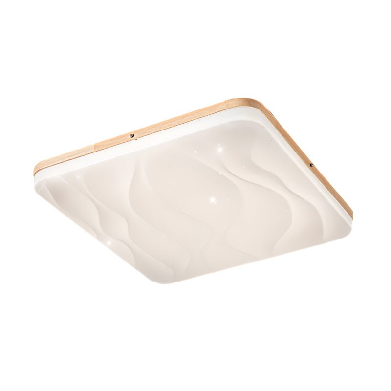 Round Square Wood LED Ceiling Light Fixture - 3-Step Dimming Modern Design