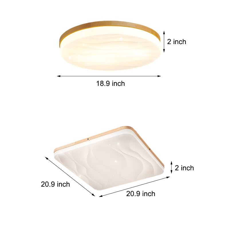Round Square Wood LED Ceiling Light Fixture - 3-Step Dimming Modern Design