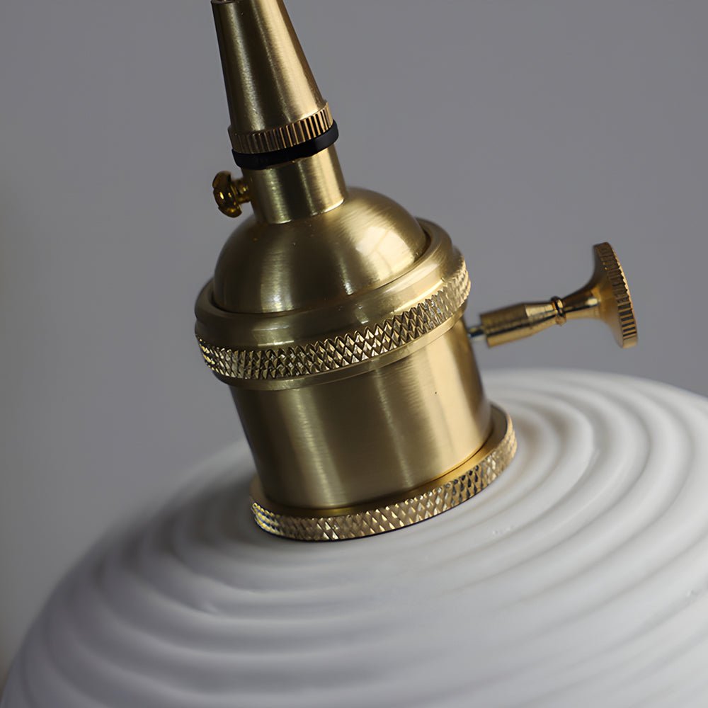 Round Striped Handmade Ceramic Brass Chandelier - Japanese Style Lighting