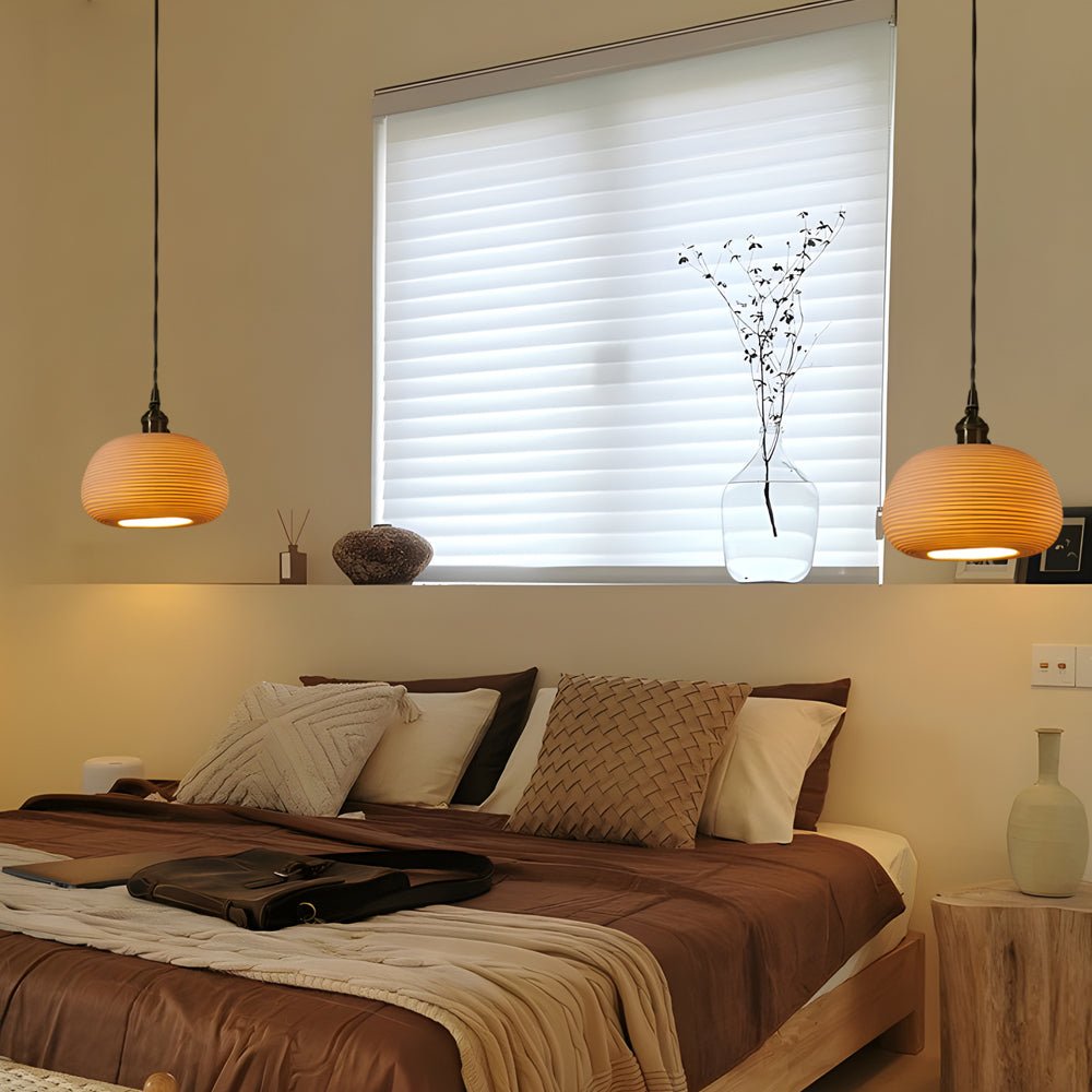 Round Striped Handmade Ceramic Brass Chandelier - Japanese Style Lighting