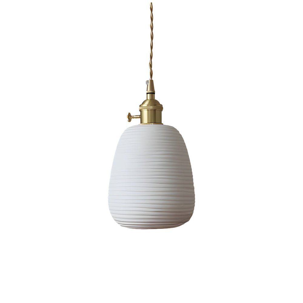Round Striped Handmade Ceramic Brass Chandelier - Japanese Style Lighting