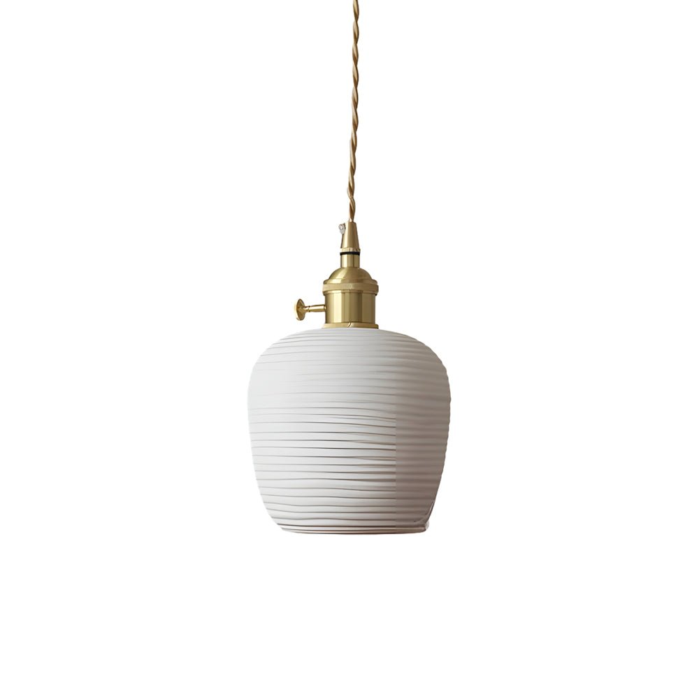 Round Striped Handmade Ceramic Brass Chandelier - Japanese Style Lighting