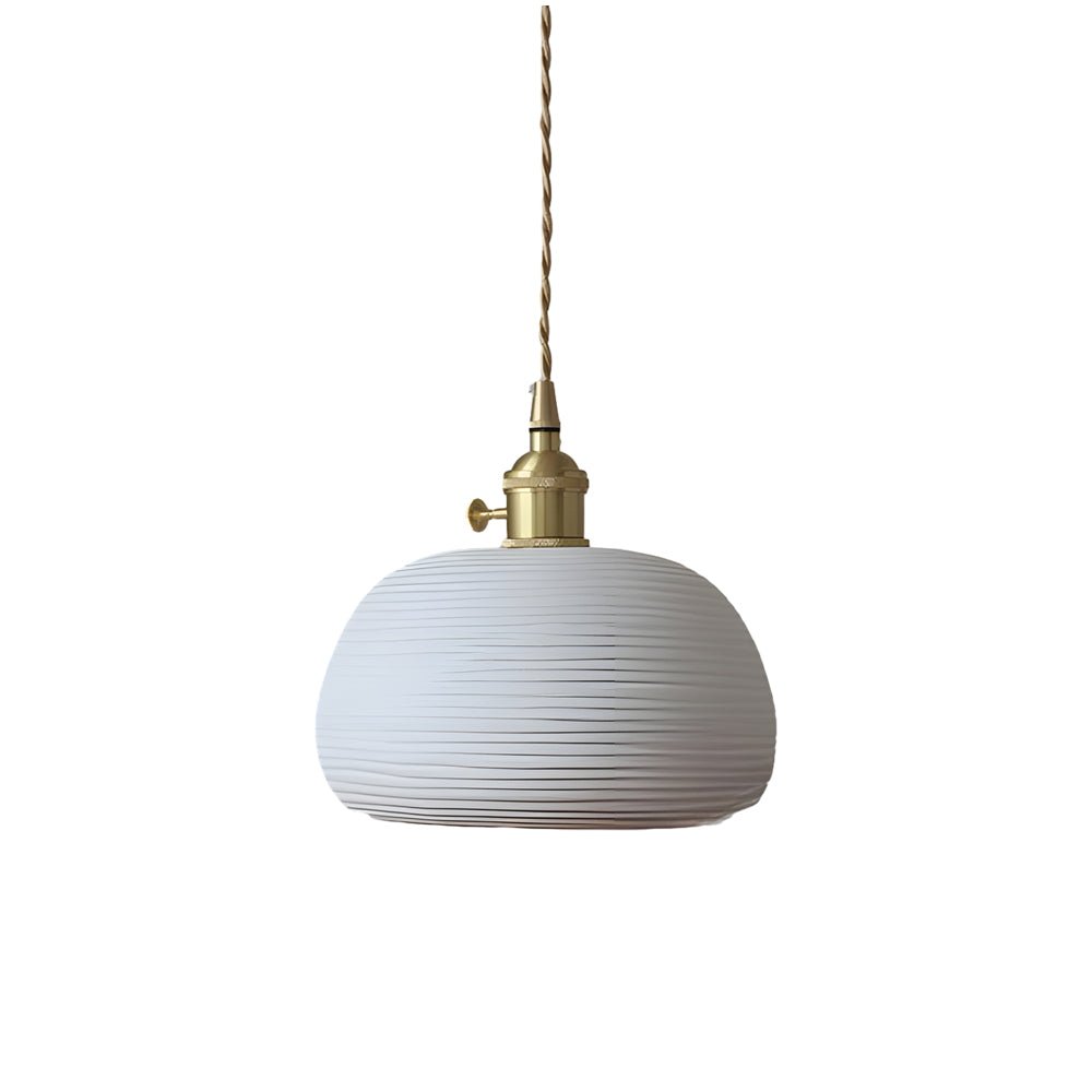 Round Striped Handmade Ceramic Brass Chandelier - Japanese Style Lighting