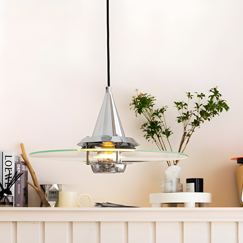 Round Transparent Glass UFO Pendant Light Fixture - 3 Step Dimming Modern Lighting