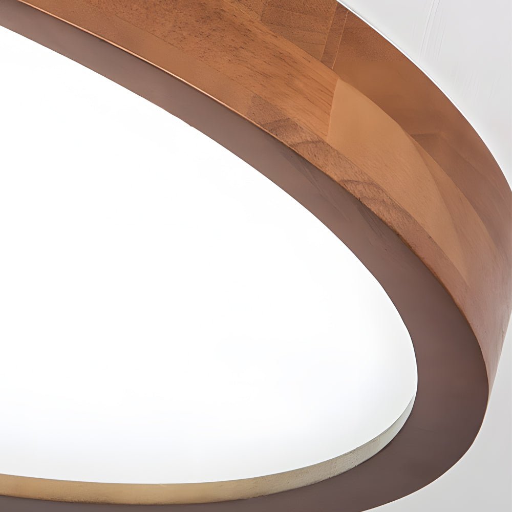 Round Wood Dimmable Ceiling Light Fixture with Remote - 3 Step Dimming Retro Style